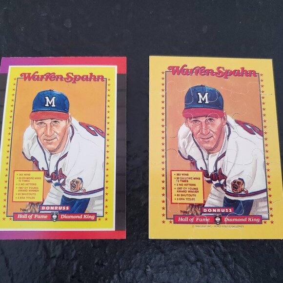 Vintage Warren Spahn Baseball Card And 15 Piece Puzzle Trading Card Donruss 1989 - Picture 1 of 5